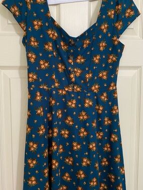 PIE IN THE SKY Teal Floral Button-Front Fit & Flare Dress